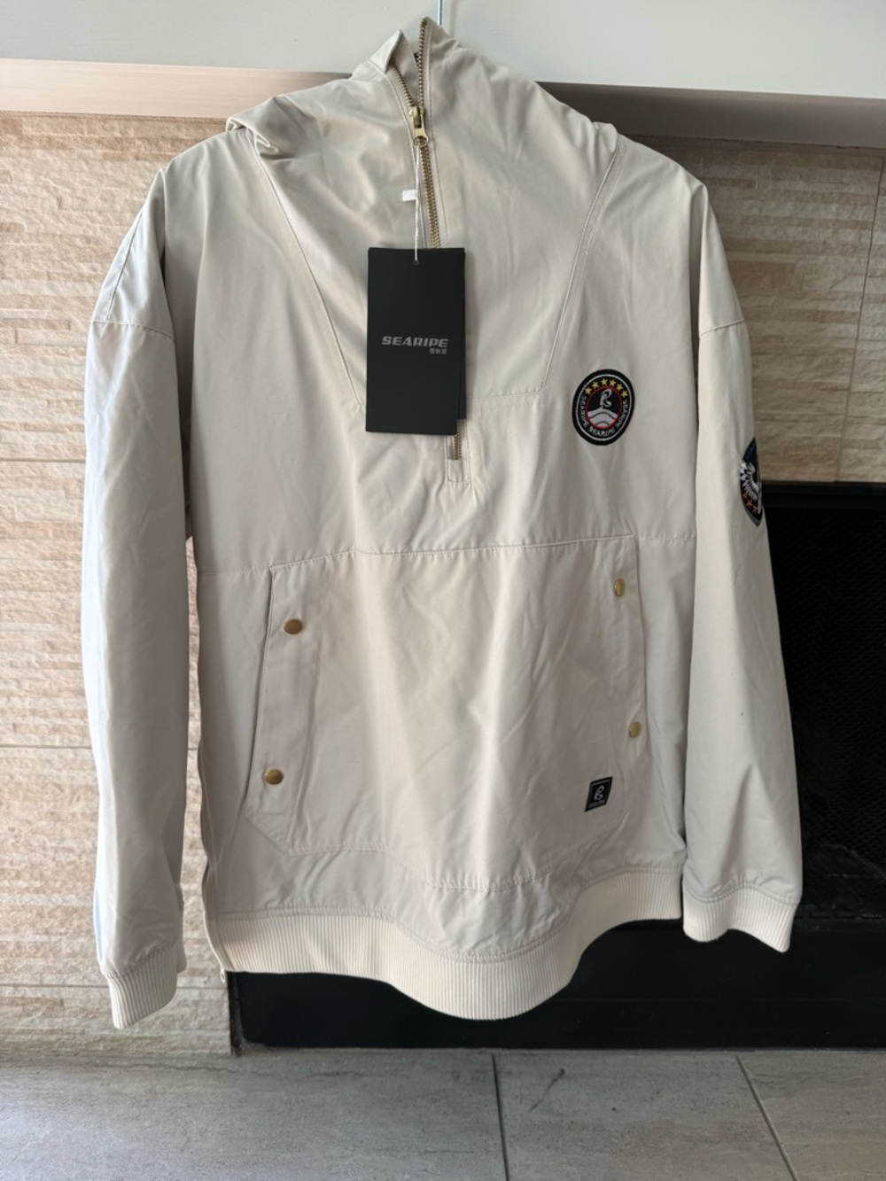 SEARIPE Half-Zip Waterproof Winter Coat in Light Beige NWT Size S